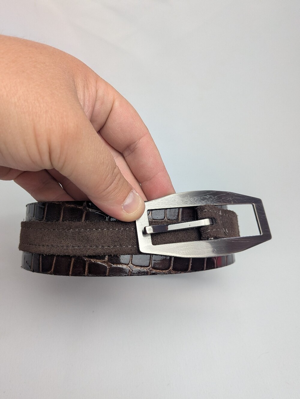 VTG BUFFALO Women Leather And Suede Belt Brown Color Snake Skin Pattern Size M